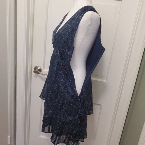 NWT BANANA REPUBLIC Chiffon Ruffels Tiered Dress Navy Polka Dots 4 Ret. $89.99 - Picture 10 of 10